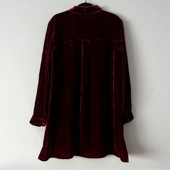 NWT Eileen Fisher Dark Cranberry Velvet Tunic Button Down Blouse Small - Picture 7 of 13